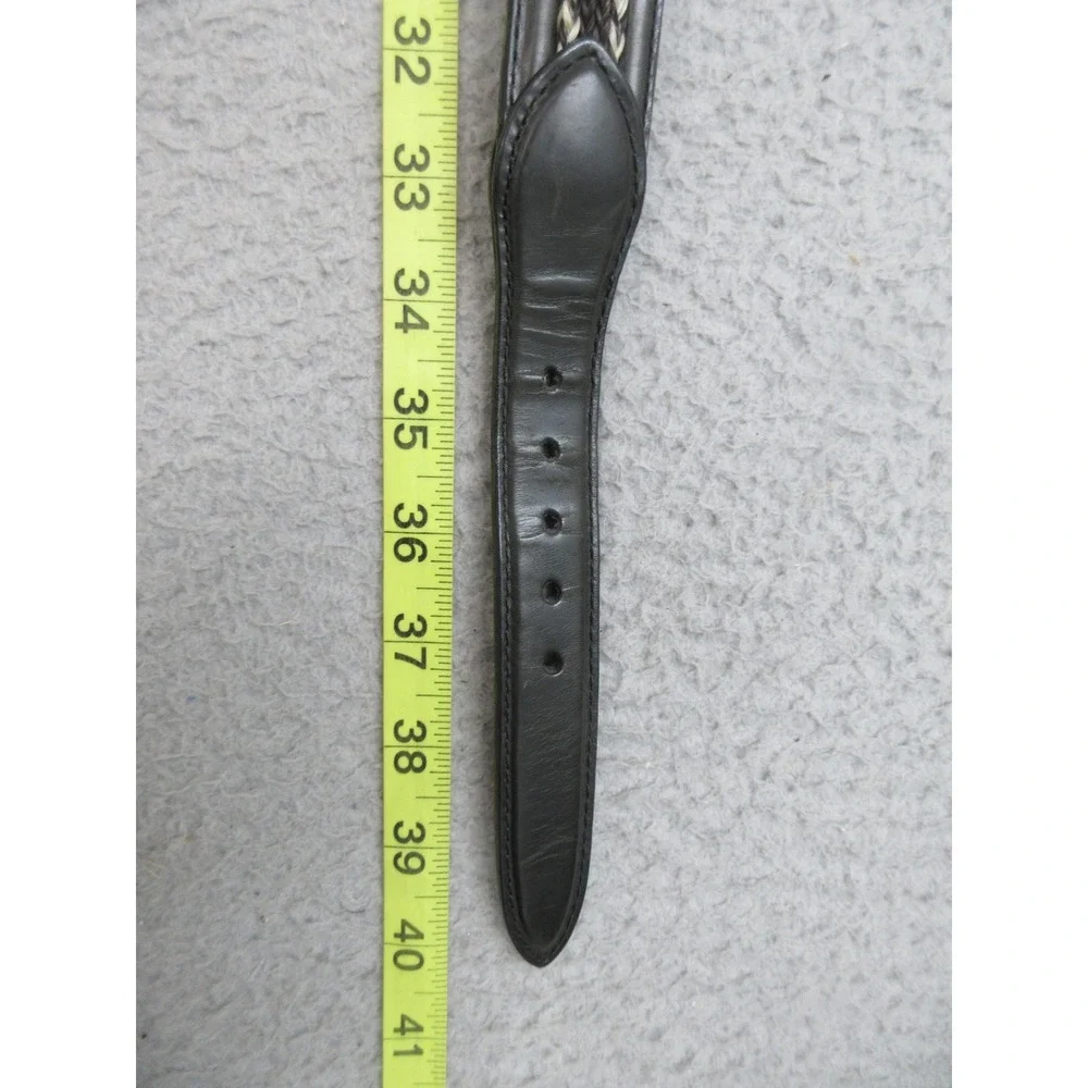 Coach Woven Leather Belt Men 42 Black White Braided Classic Western Preppy Casul